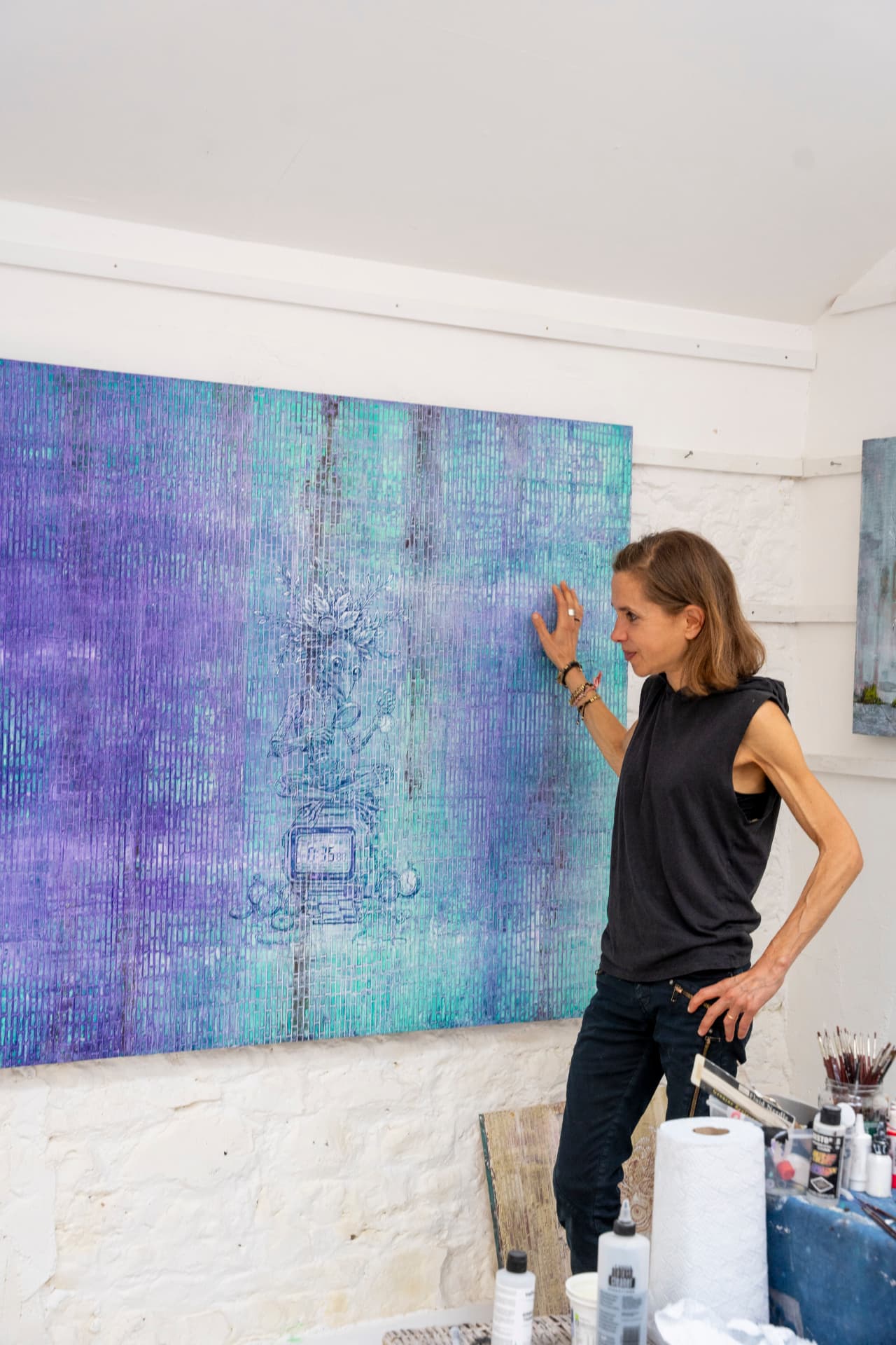 Miranda Donovan with a work in progress in her studio